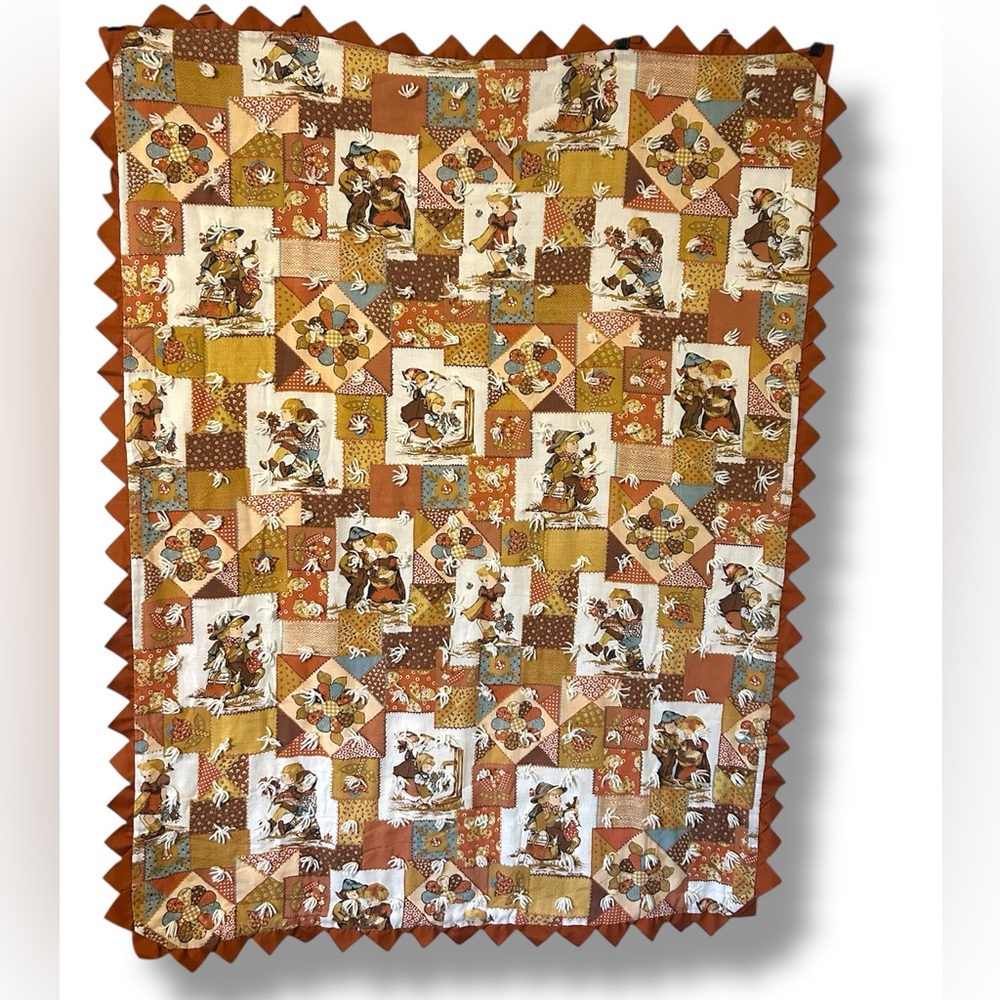 Vintage 70s Cottagecore Patchwork Granny Quilt with Yarn Accents